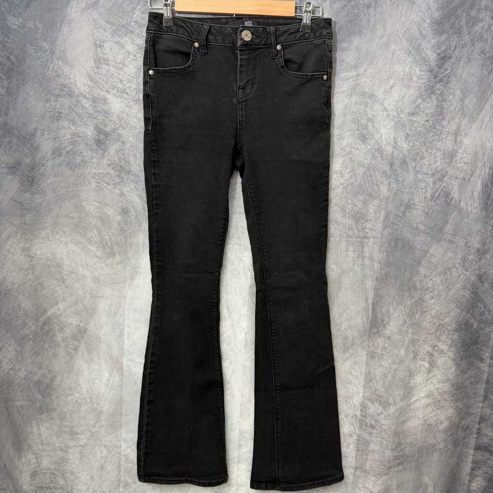 1822 Denim Black Flare Stretch Jeans Size 4 Five Pocket Y2K Clean Girl